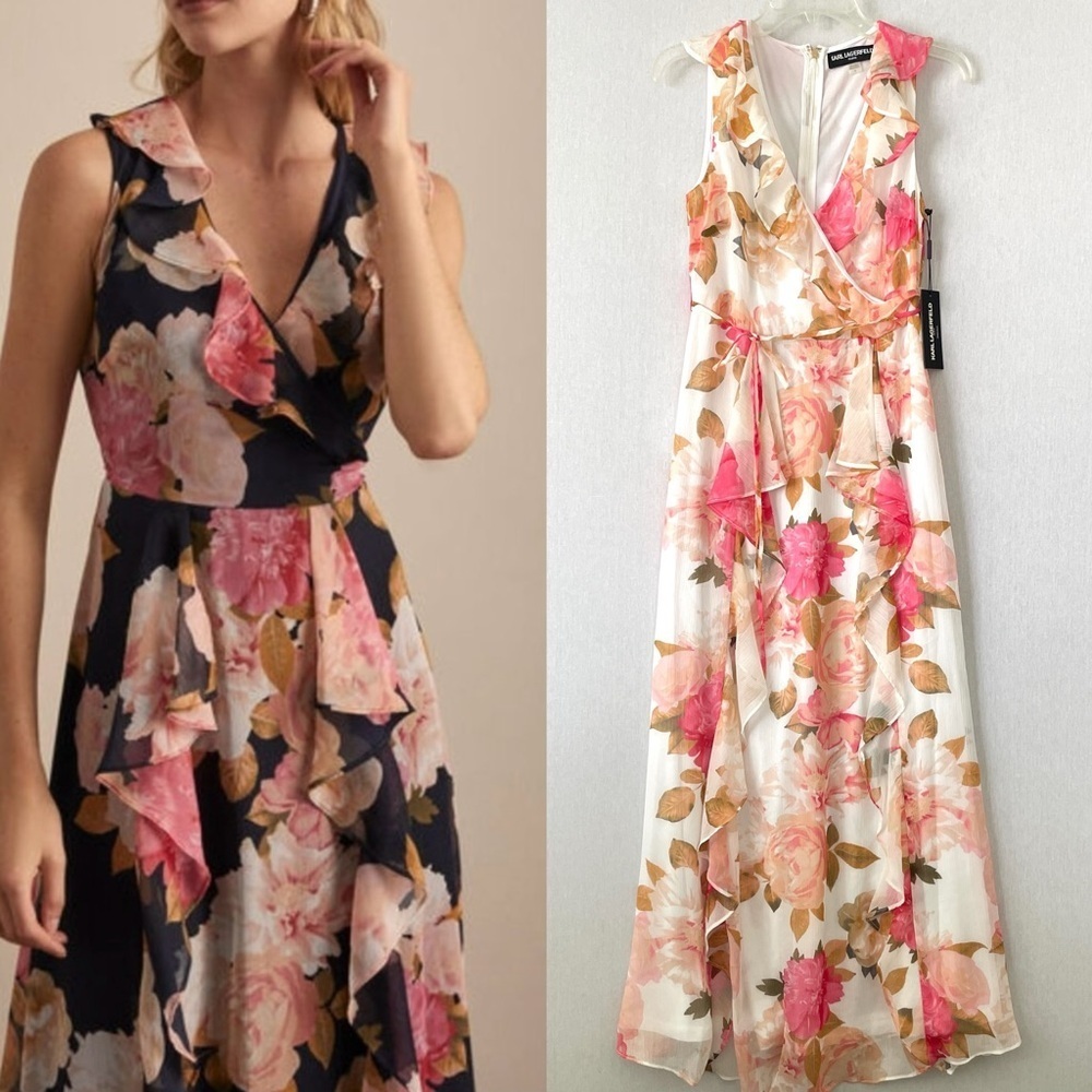 Karl Lagerfeld Paris Floral Chiffon Tiered Ruffle Maxi
Dress